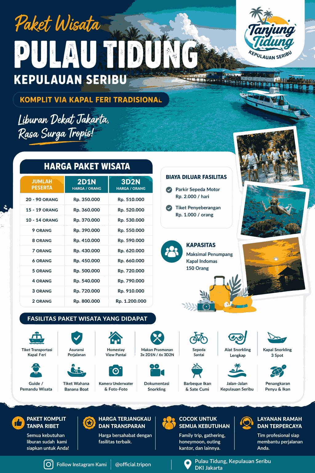 Paket Wisata Pulau Tidung 3 Hari 2 Malam Murah & Komplit via Kapal Ferry Tradisional Kepulauan Seribu